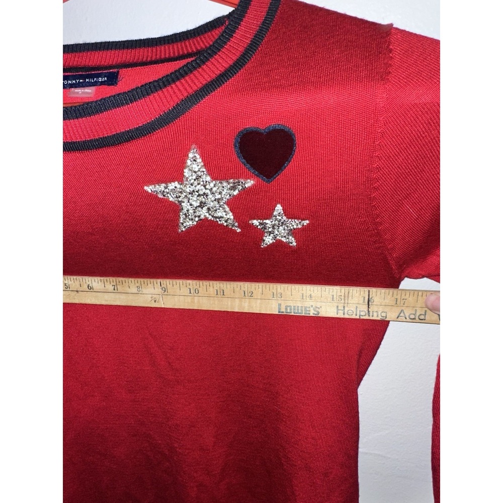 EUC Red knit Star Sparkle sequin TOMMY HILFIGER sweater dress - size Small Y2K - Picture 4 of 5